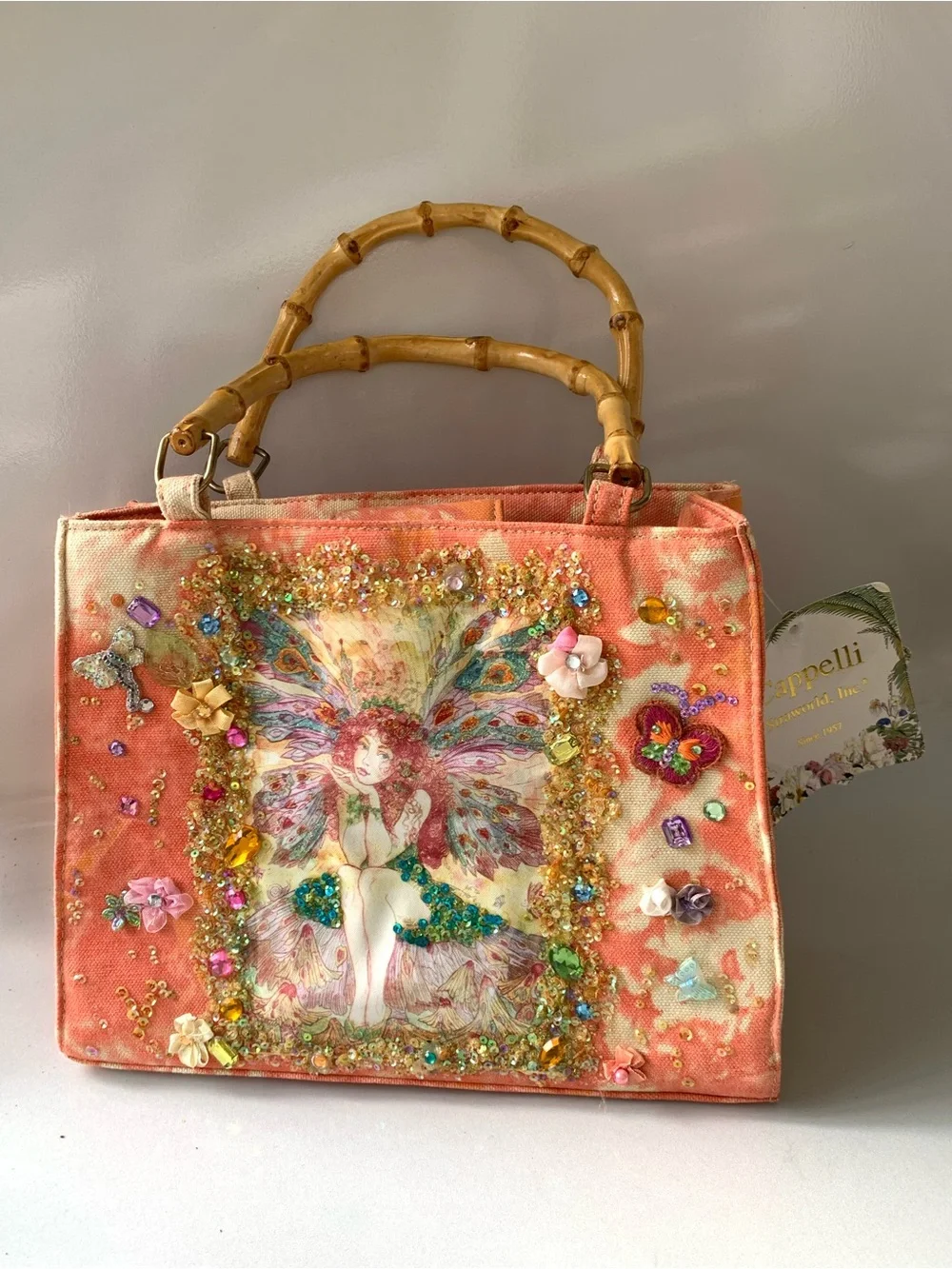 Capelli of New York Coral Sequin Fairy Bamboo-Handle Shoulder Bag